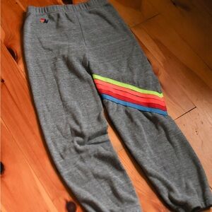 Aviator Nation Gray Joggers with Rainbow Stripes 10 12
